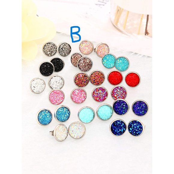 New 32 Pairs Faux Druzy Stud Earrings Stainless Steel Druzy Stud Earring… - Picture 2 of 9